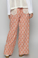 Pantalon large à carreaux avec cordon de serrage et bordure en dentelle POL