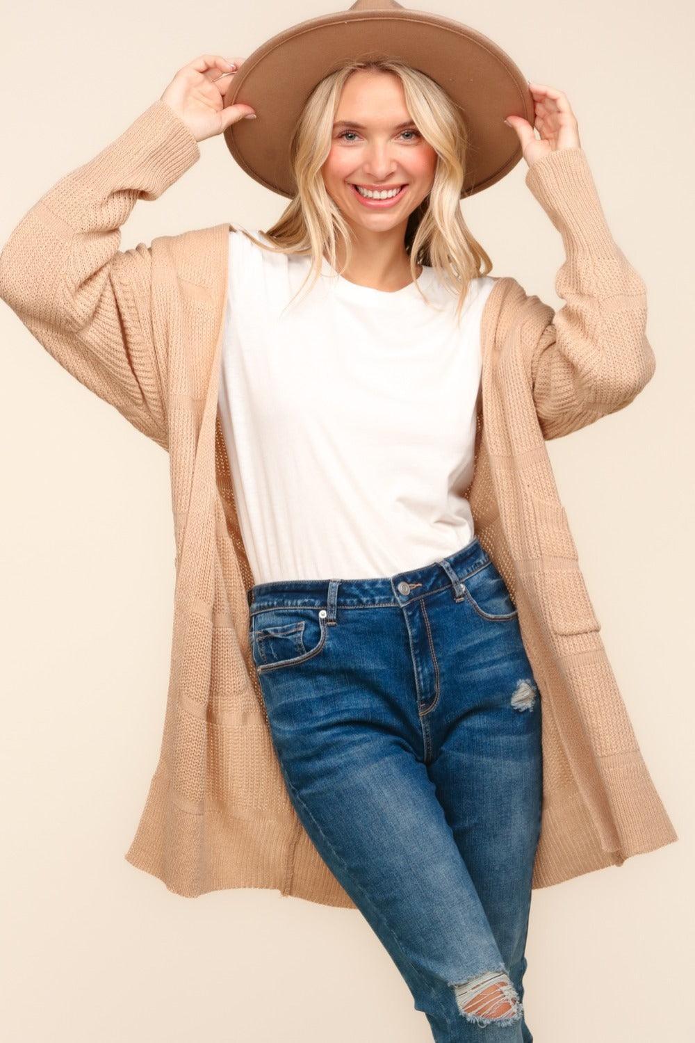 Cardigan ouvert texturé à rayures haptiques avec poches