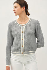 Cardigan à manches longues en tricot torsadé et à bords contrastés Be Cool