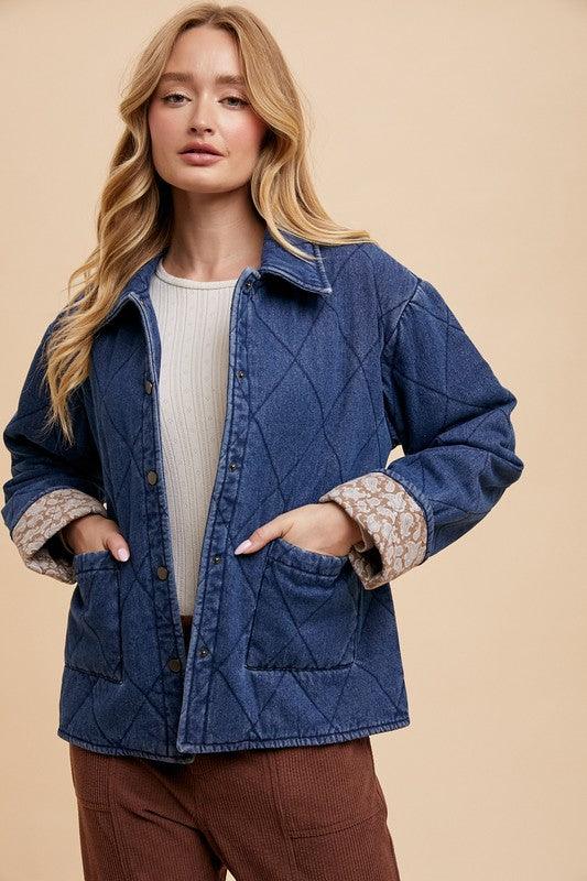 Veste en jean matelassée à boutons-pression avec doublure imprimée Annie Wear