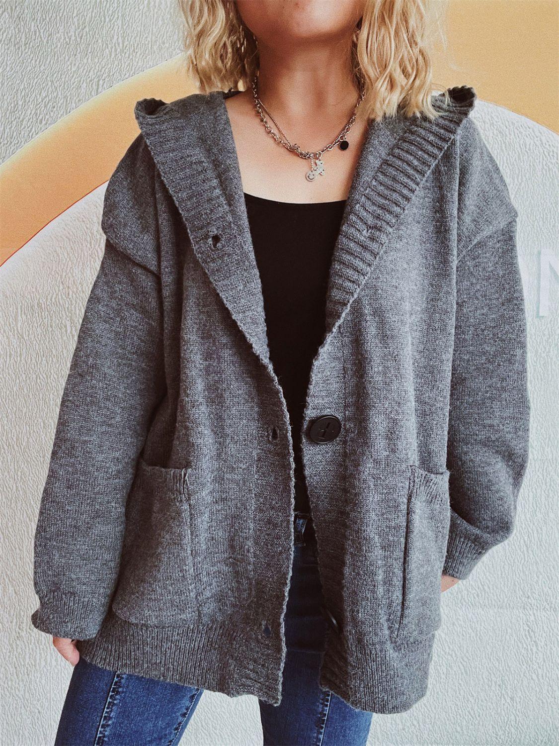Cardigan à capuche à manches longues et épaules tombantes