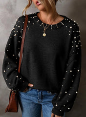 Pull à manches longues et col rond avec détails en perles