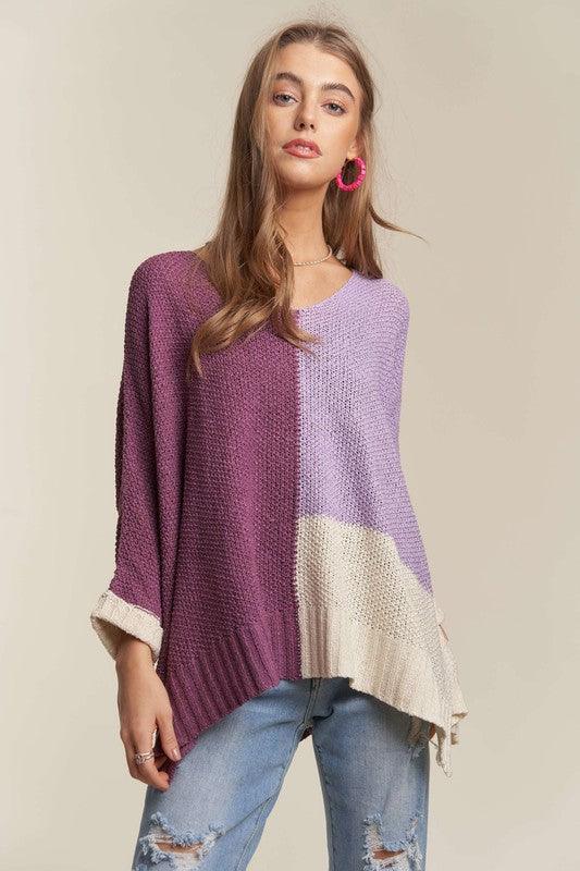 Pull à manches longues et blocs de couleurs avec fente latérale ADORA