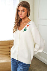 Cardigan boutonné à manches longues et broderie florale Davi &amp; Dani 