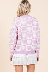 Cardigan boutonné à carreaux et cœur de Mittoshop 