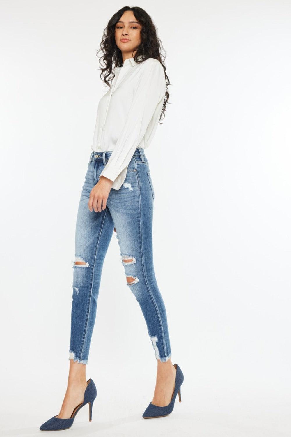 Jean skinny taille haute effiloché Kancan à la cheville
