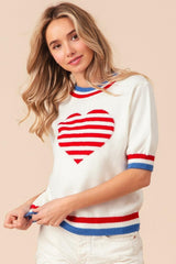 Pull rayé BiBi à motif de cœur et de drapeau américain
