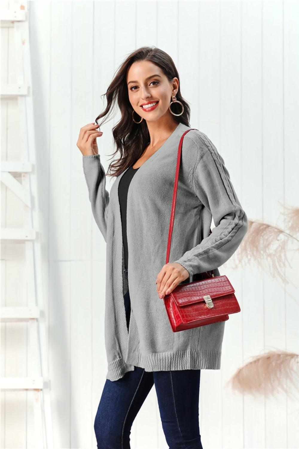 Cardigan ouvert à manches longues en maille torsadée