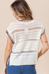 Gilet pull à fente latérale en point de croix BiBi