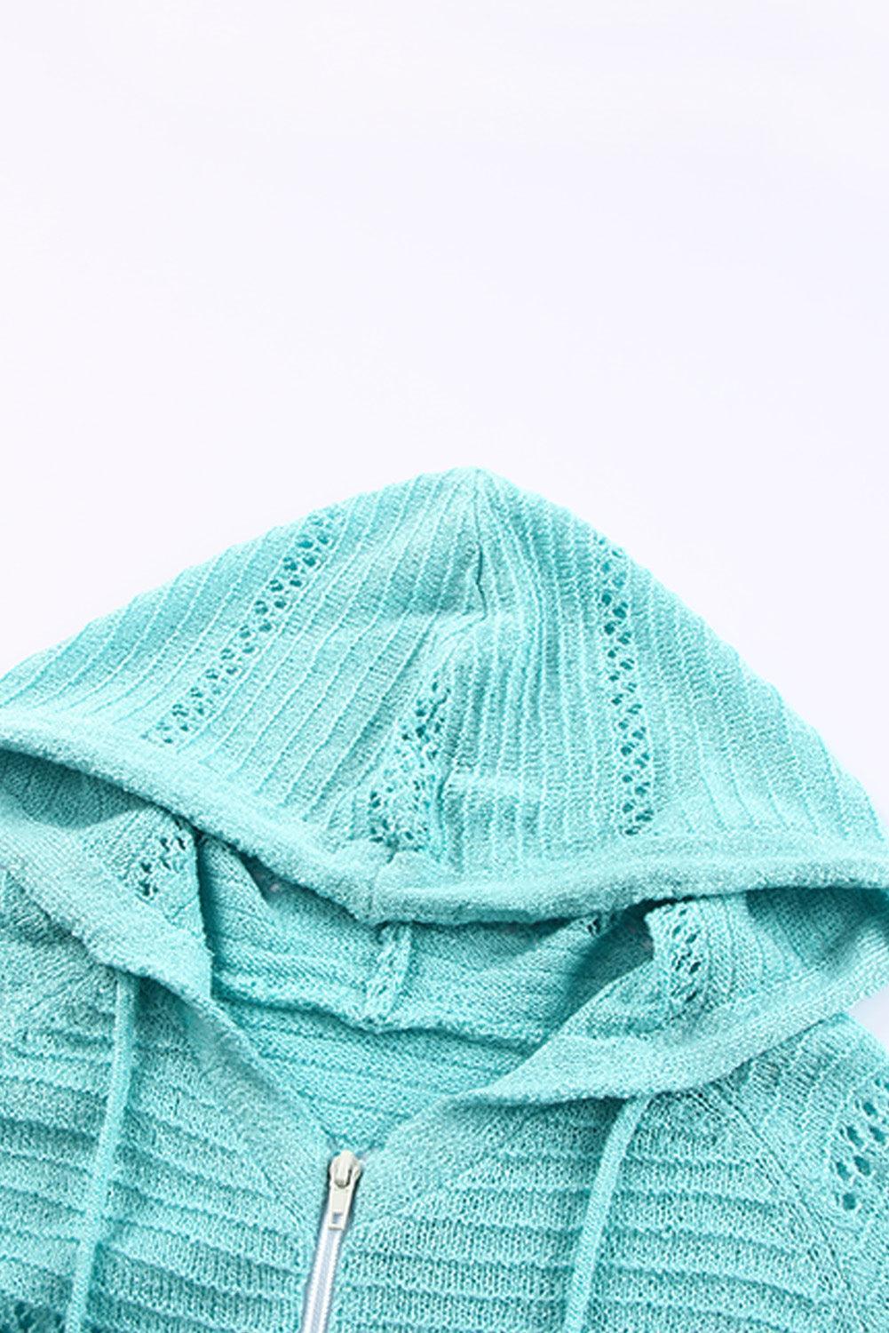 Cardigan à capuche ajouré à manches raglan et fermeture éclair