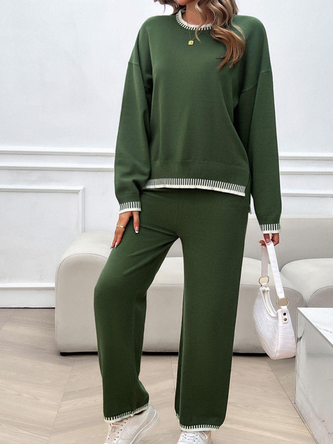 Ensemble pull-over à col rond et épaules tombantes Devine et pantalon