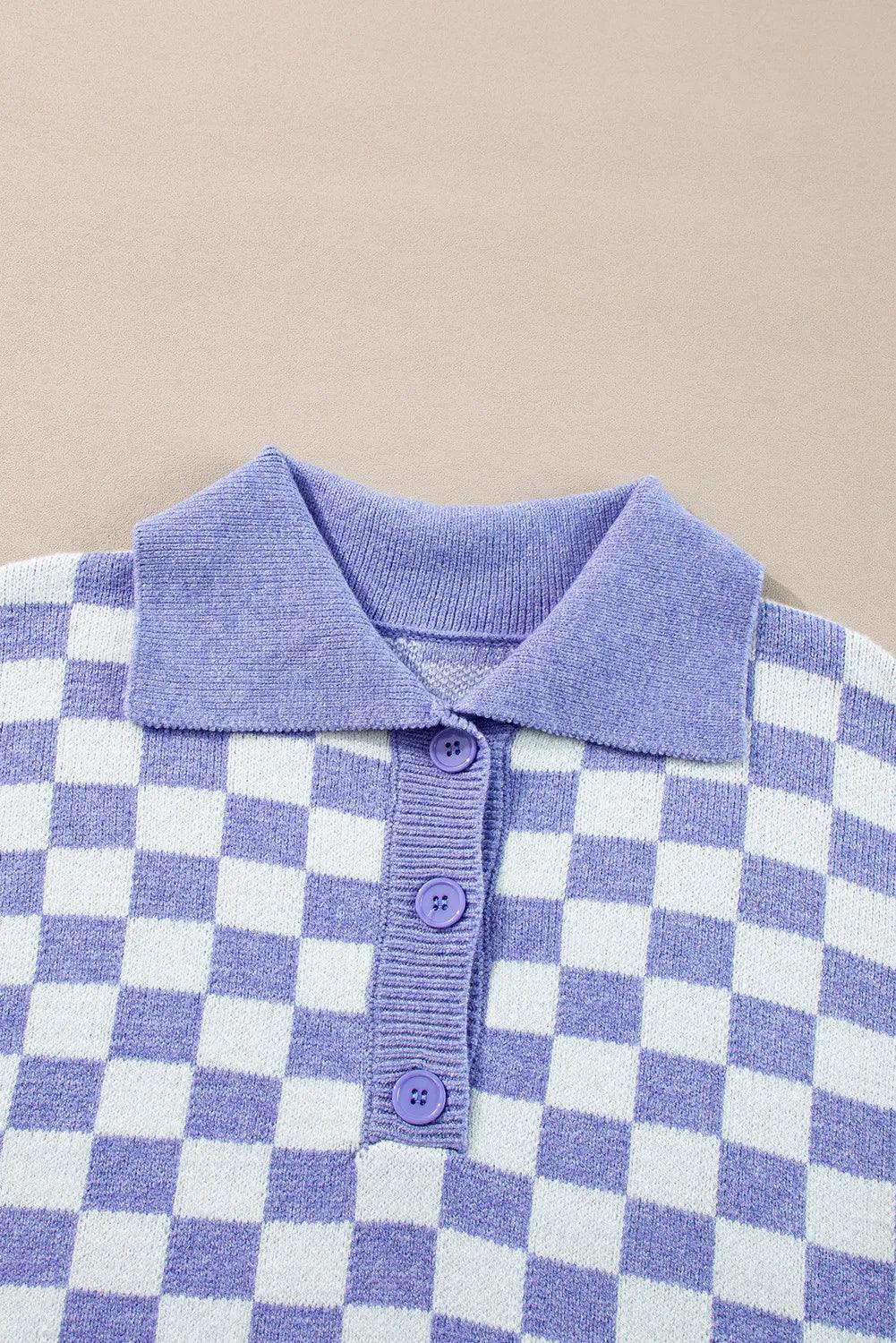 Pull à manches longues et col à carreaux grande taille