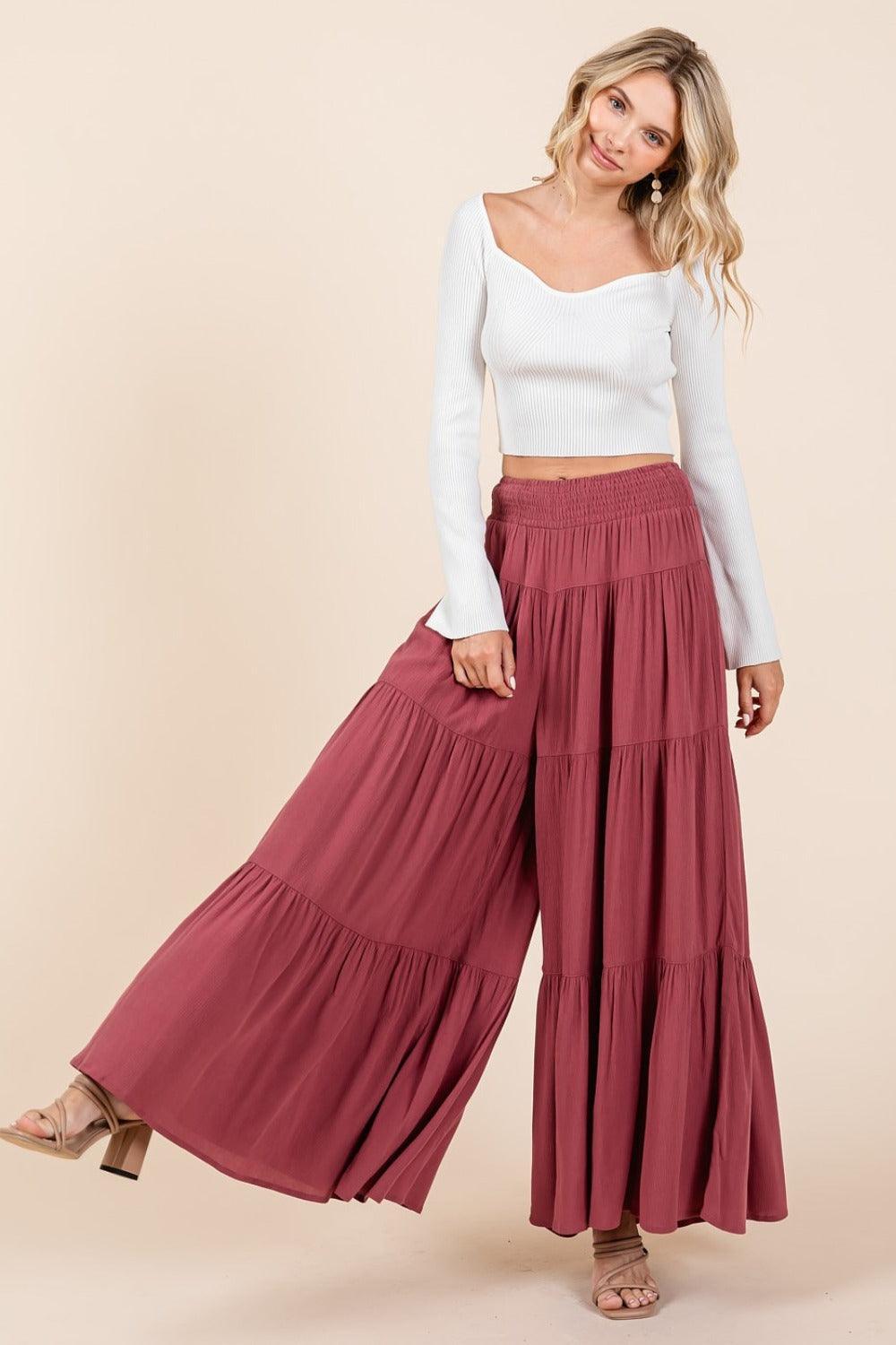 Pantalon large à taille élastique froncée avec détails superposés de Mittoshop
