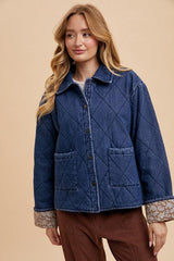 Veste en jean matelassée à boutons-pression avec doublure imprimée Annie Wear