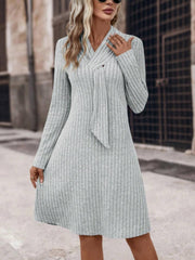 Robe pull côtelée à manches longues