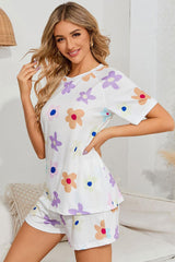 Ensemble de détente à manches raglan et short à col rond et motif floral