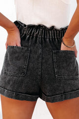 Short en jean taille paperbag avec poches