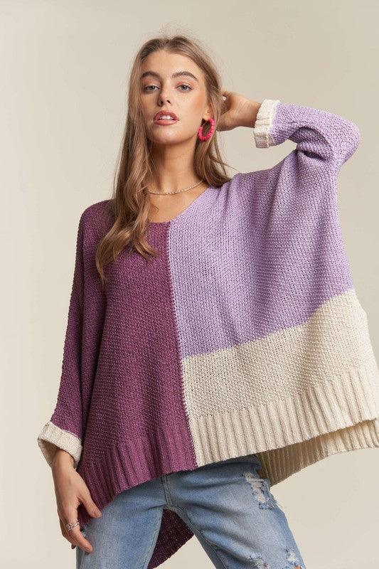 Pull à manches longues et blocs de couleurs avec fente latérale ADORA