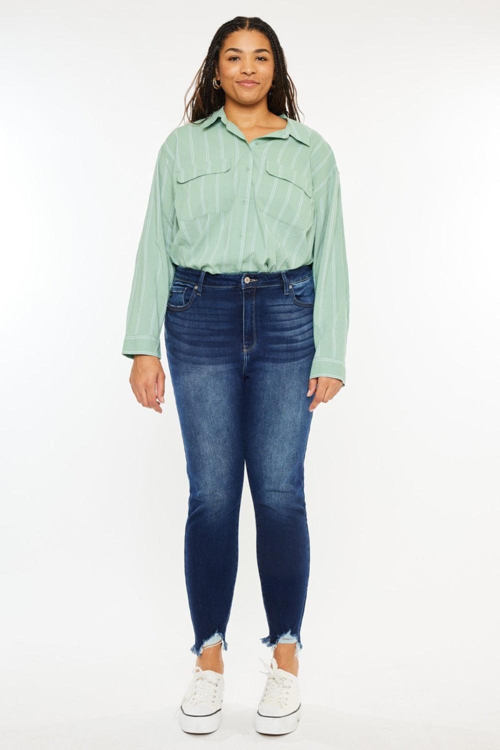 Jean skinny Kancan taille haute effiloché à la cheville 