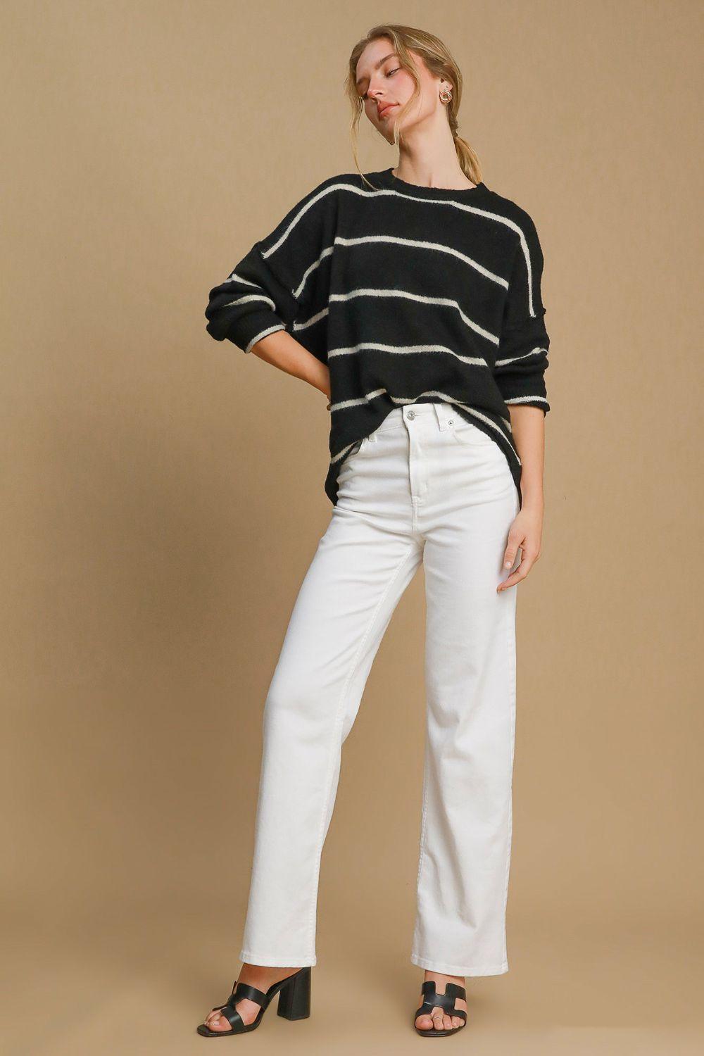 Pull col rond rayé en laine mélangée Umgee