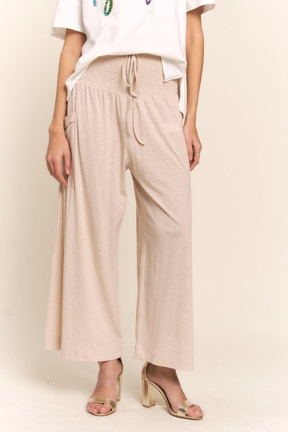 Pantalon large bohème à taille froncée avec poches J.NNA