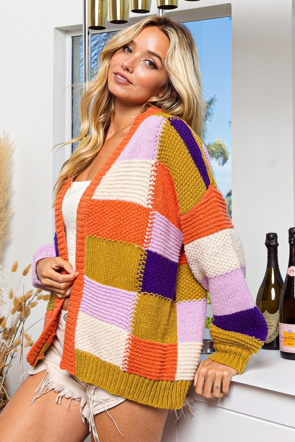Cardigan à carreaux et blocs de couleurs BiBi