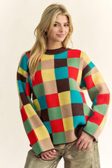 Pull à épaules tombantes à carreaux et blocs de couleurs Davi &amp; Dani