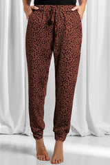 Pantalon à poches avec cordon de serrage léopard pleine grandeur