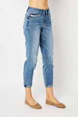 Jean slim taille haute bleu Judy avec ourlet à revers