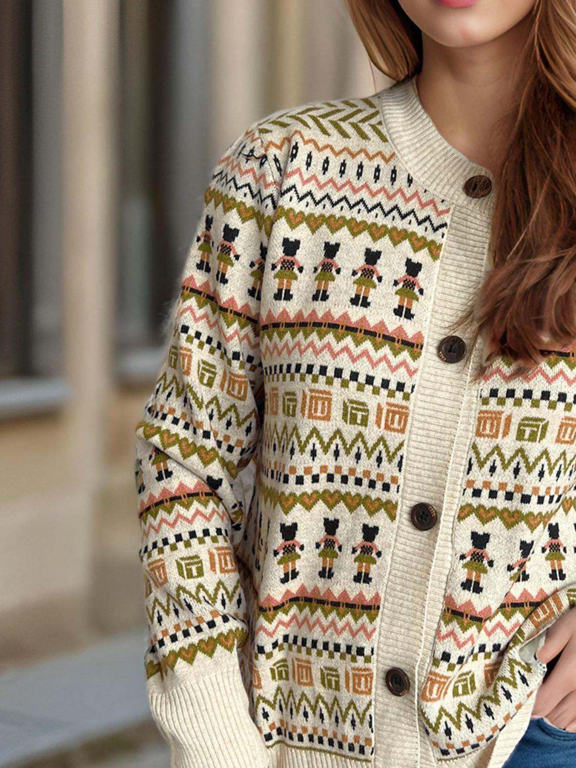 Cardigan boutonné à manches longues et motif graphique