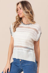 Gilet pull à fente latérale en point de croix BiBi