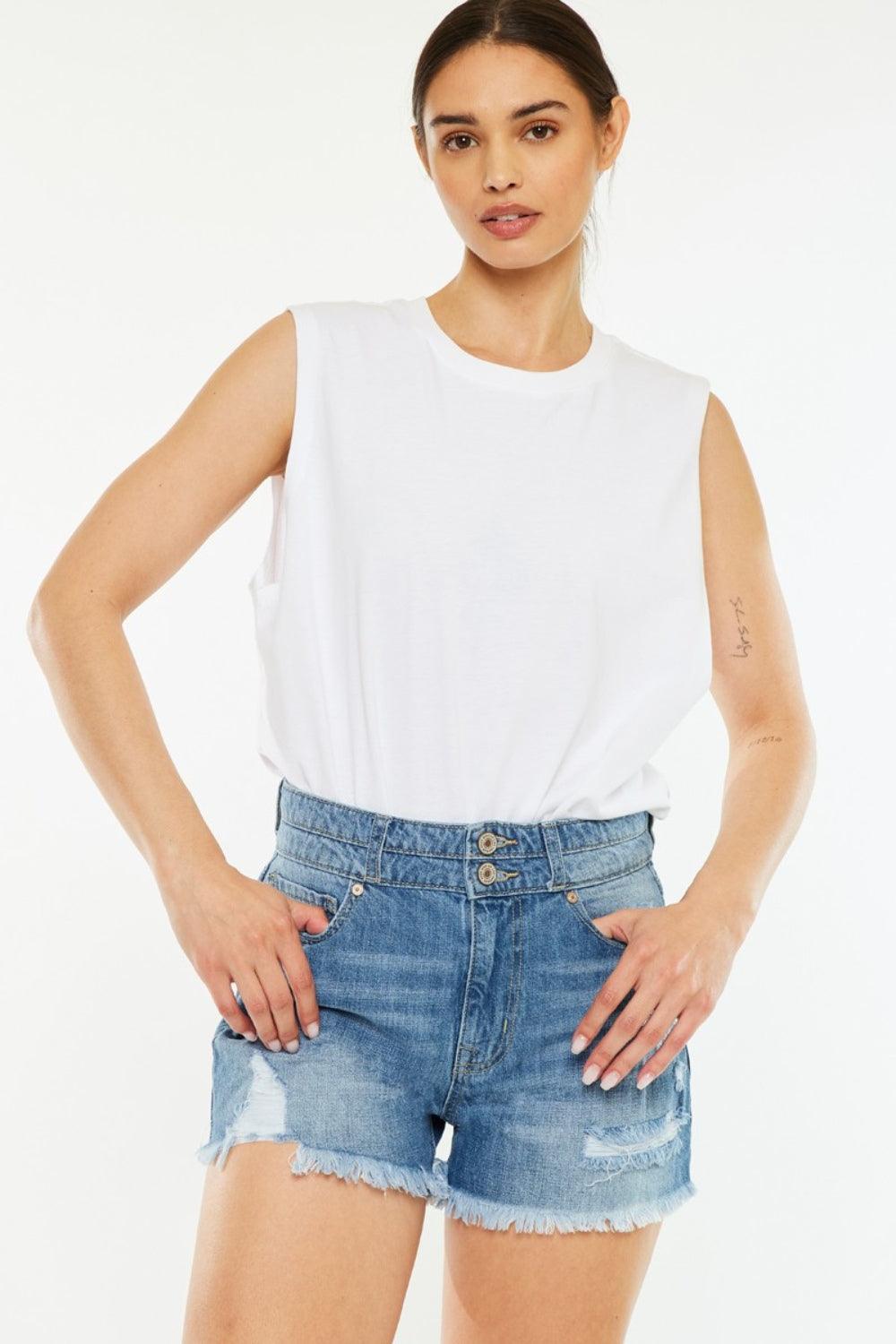 Short en jean Kancan taille haute à ourlet brut