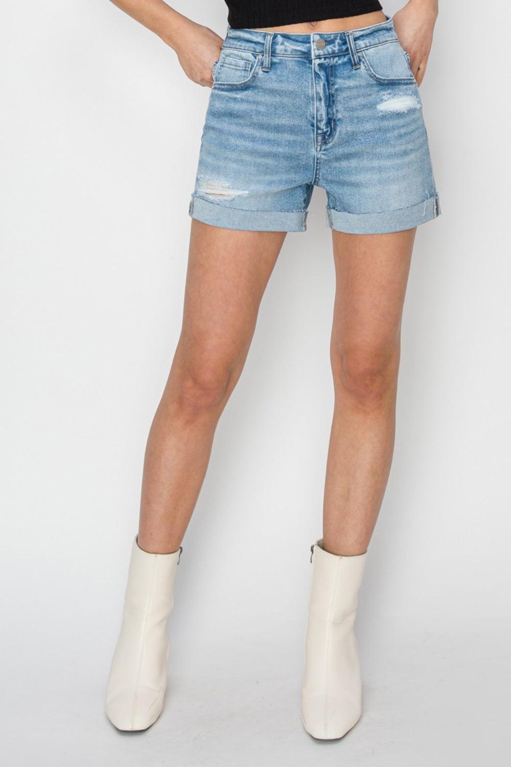 Short en jean taille mi-haute effet vieilli RISEN