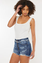 Short en jean à braguette boutonnée et effet vieilli Kancan