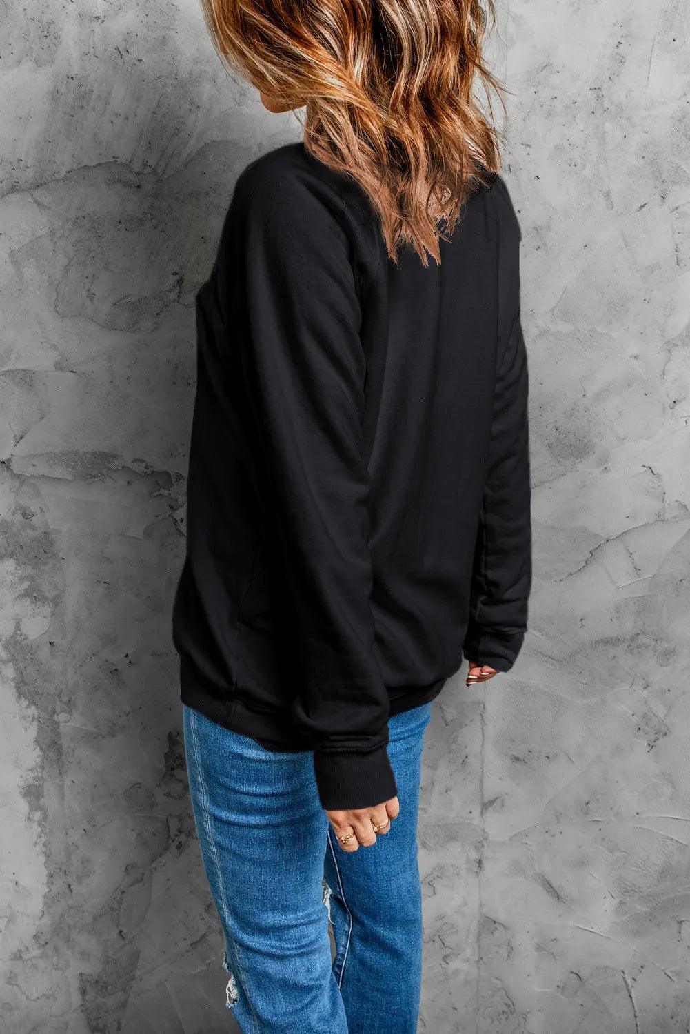 Sweat-shirt à manches longues et col rond avec motif tête de mort