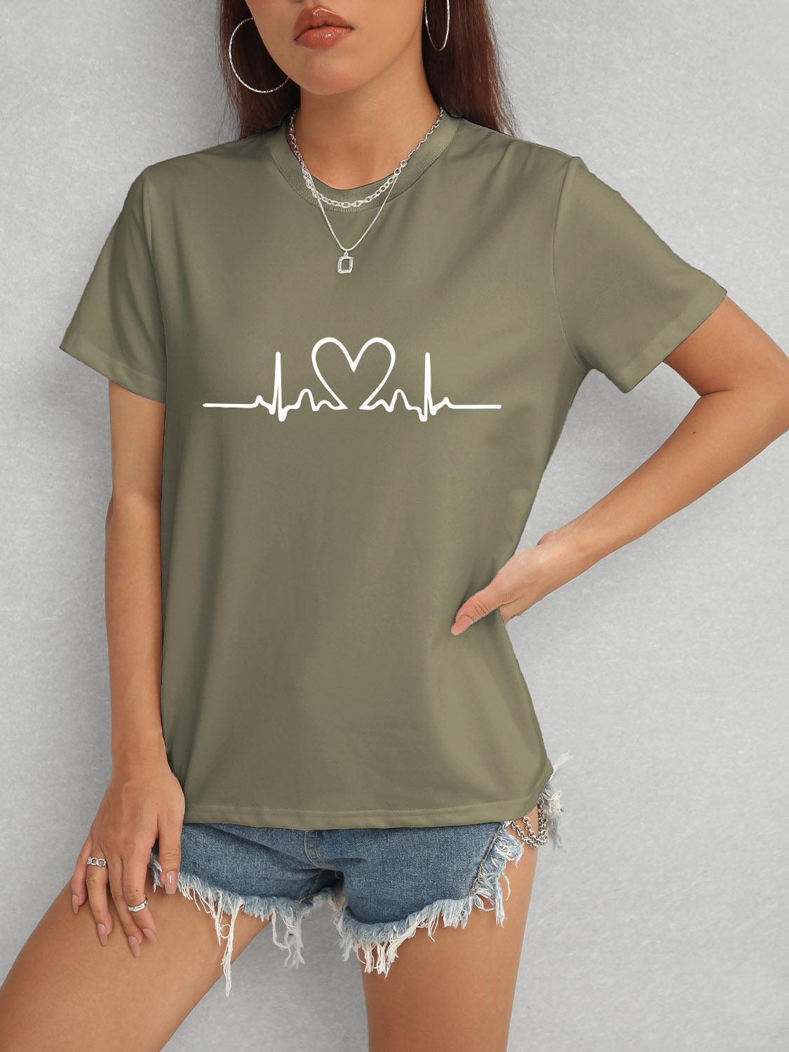 T-shirt à manches courtes et col rond avec motif cœur
