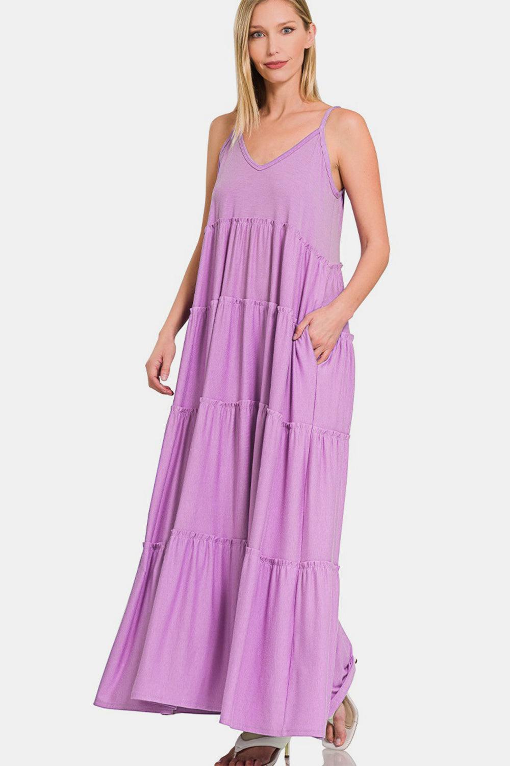 Robe longue à volants et col en V Zenana