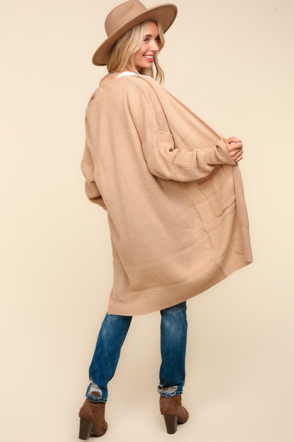 Cardigan ouvert texturé à rayures haptiques avec poches