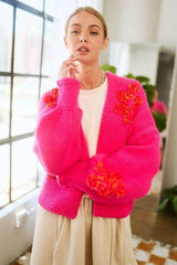 Cardigan ouvert à épaules tombantes avec appliques florales de Davi &amp; Dani