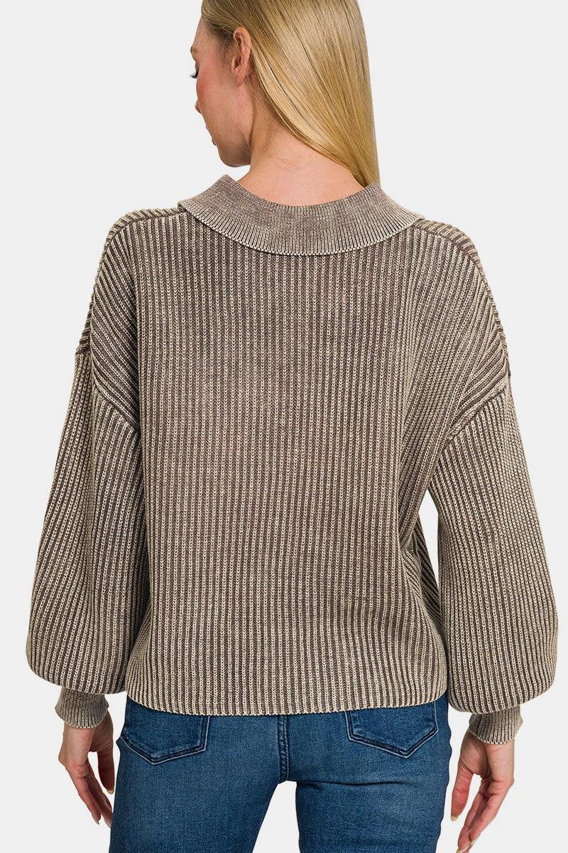 Pull à manches longues et demi-bouton délavé Zenana