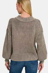 Pull à manches longues et demi-bouton délavé Zenana