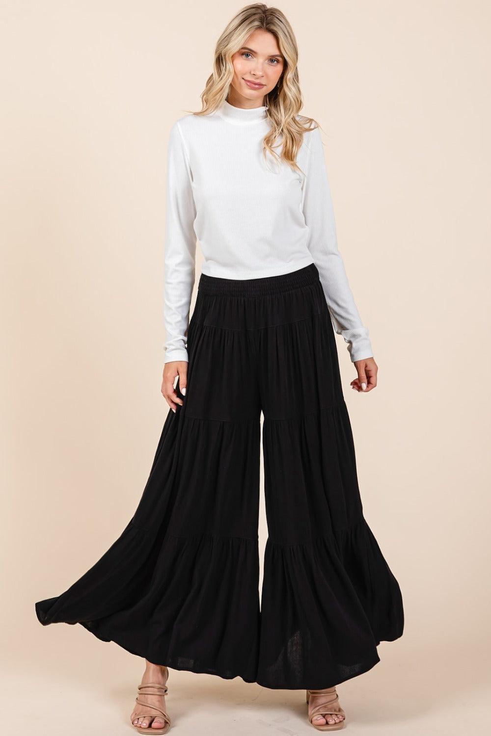 Pantalon large à taille élastique froncée avec détails superposés de Mittoshop