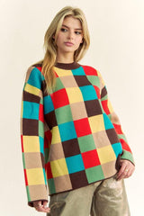 Pull à épaules tombantes à carreaux et blocs de couleurs Davi &amp; Dani