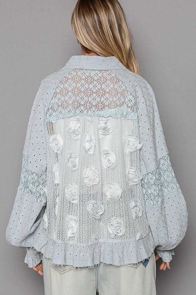 Chemise patchwork en dentelle à œillets et perles POL