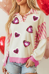 Sweat-shirt à manches longues avec motif cœur à paillettes pour la Saint-Valentin