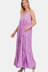 Robe longue à volants et col en V Zenana