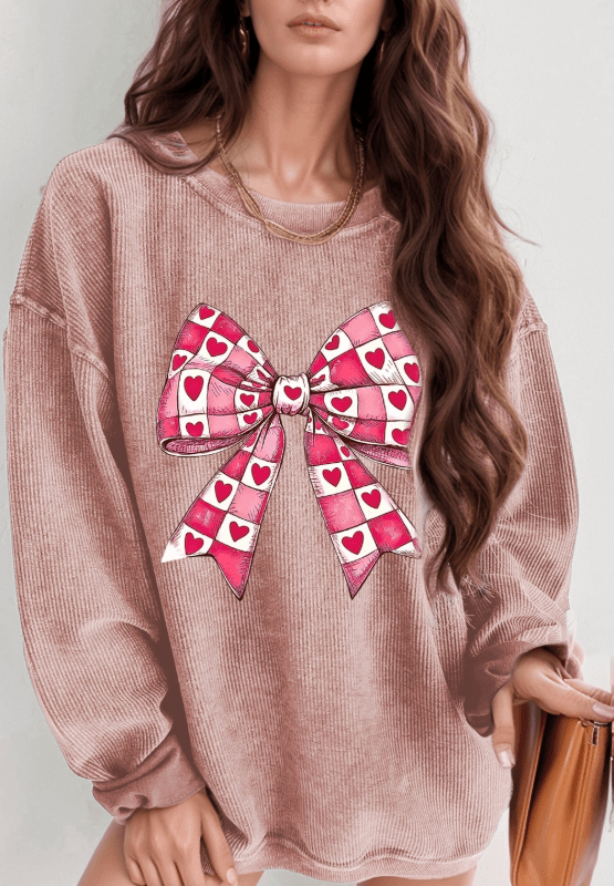 Sweat-shirt à manches longues et épaules tombantes avec nœud pour la Saint-Valentin