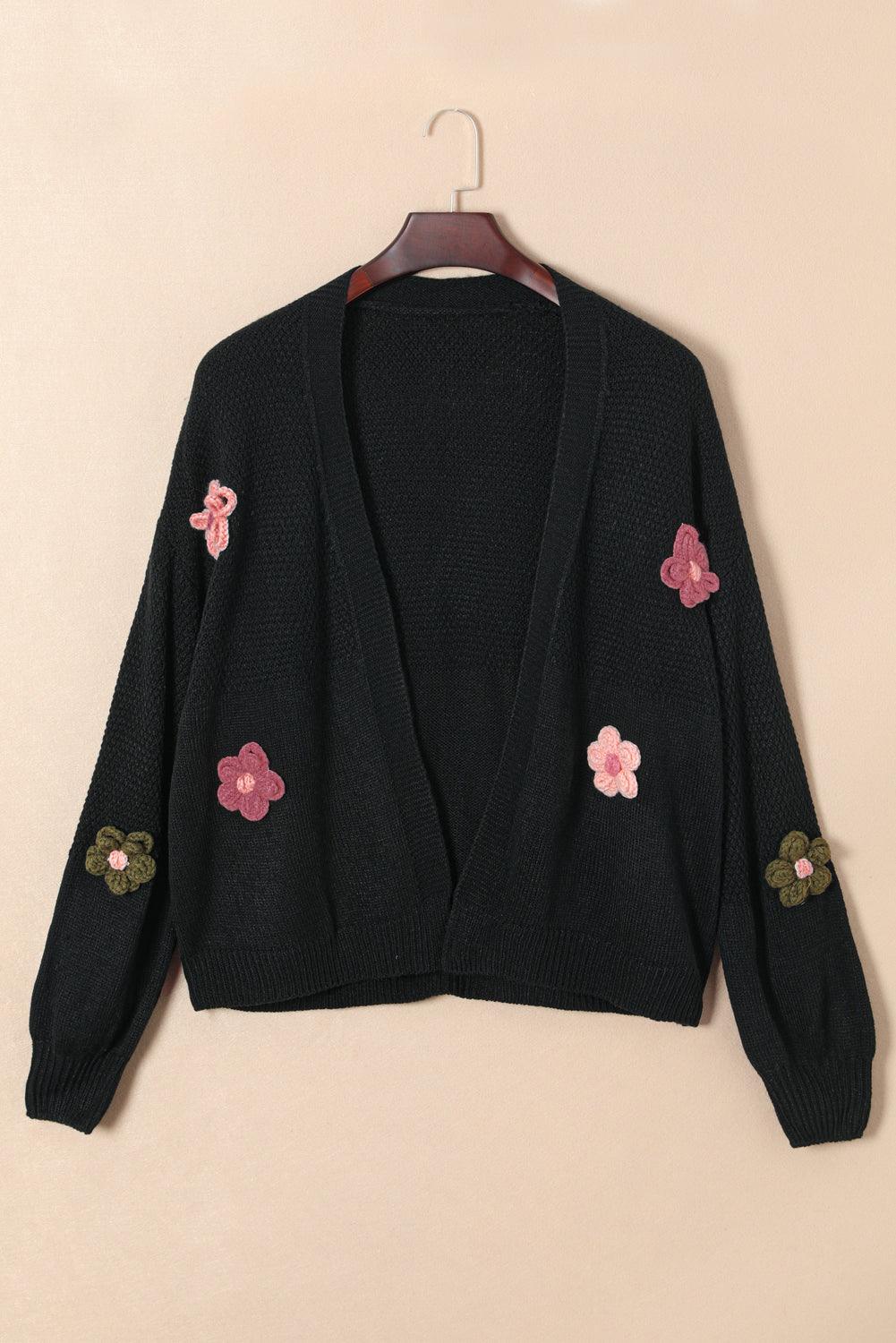 Cardigan ouvert sur le devant à épaules tombantes et appliqués floraux