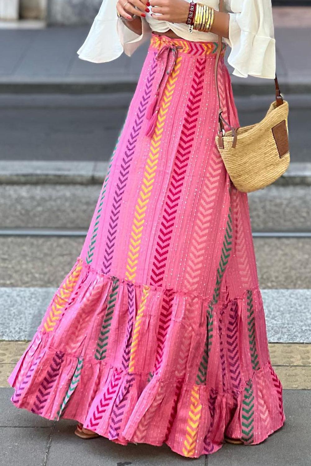Jupe taille haute à cordon de serrage géométrique