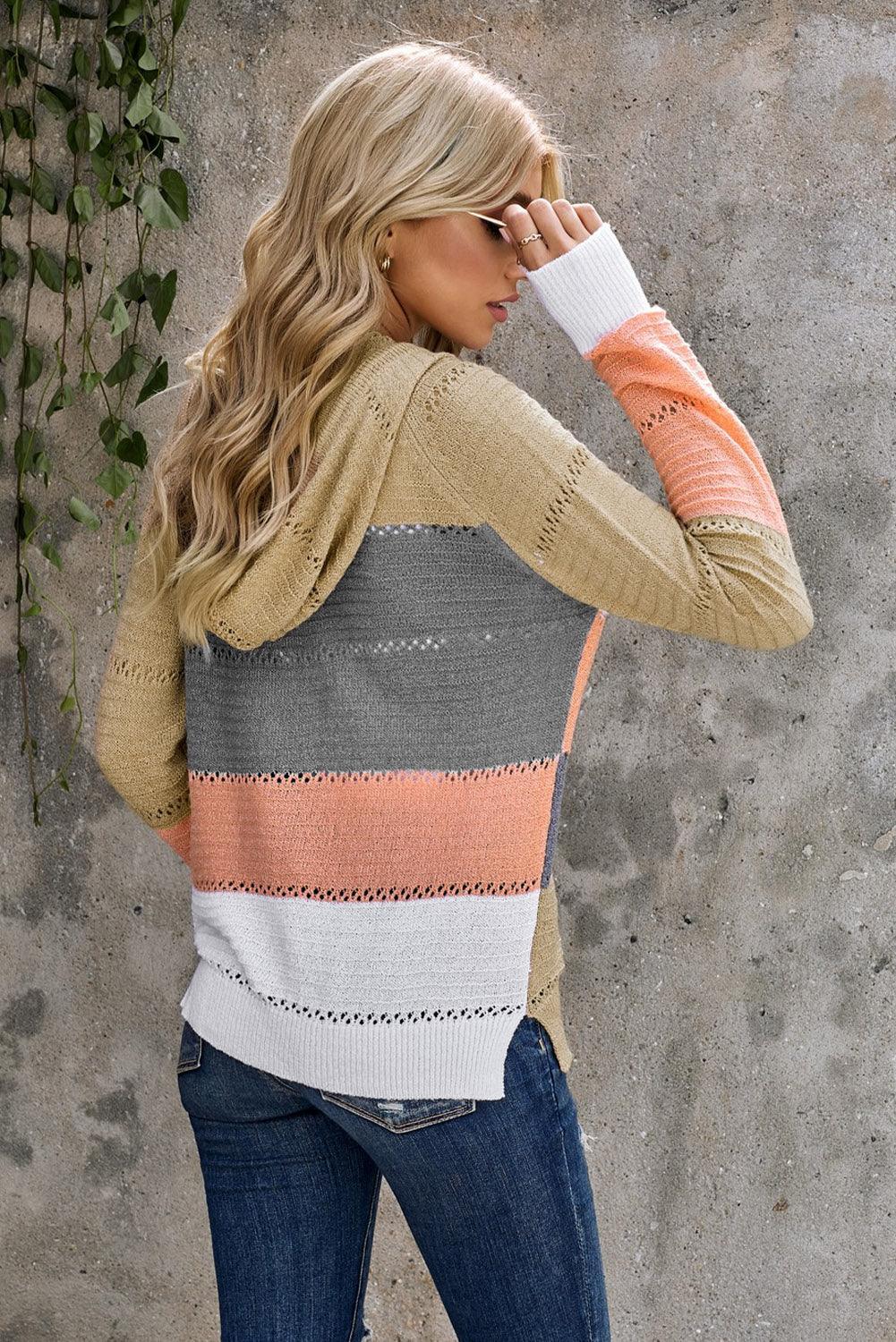 Cardigan à capuche ajouré à manches raglan et fermeture éclair